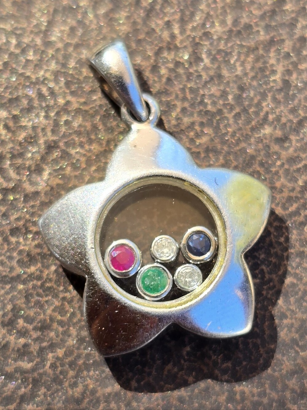 Solid 925 sterling silver floating gemstone puffy star necklace pendant